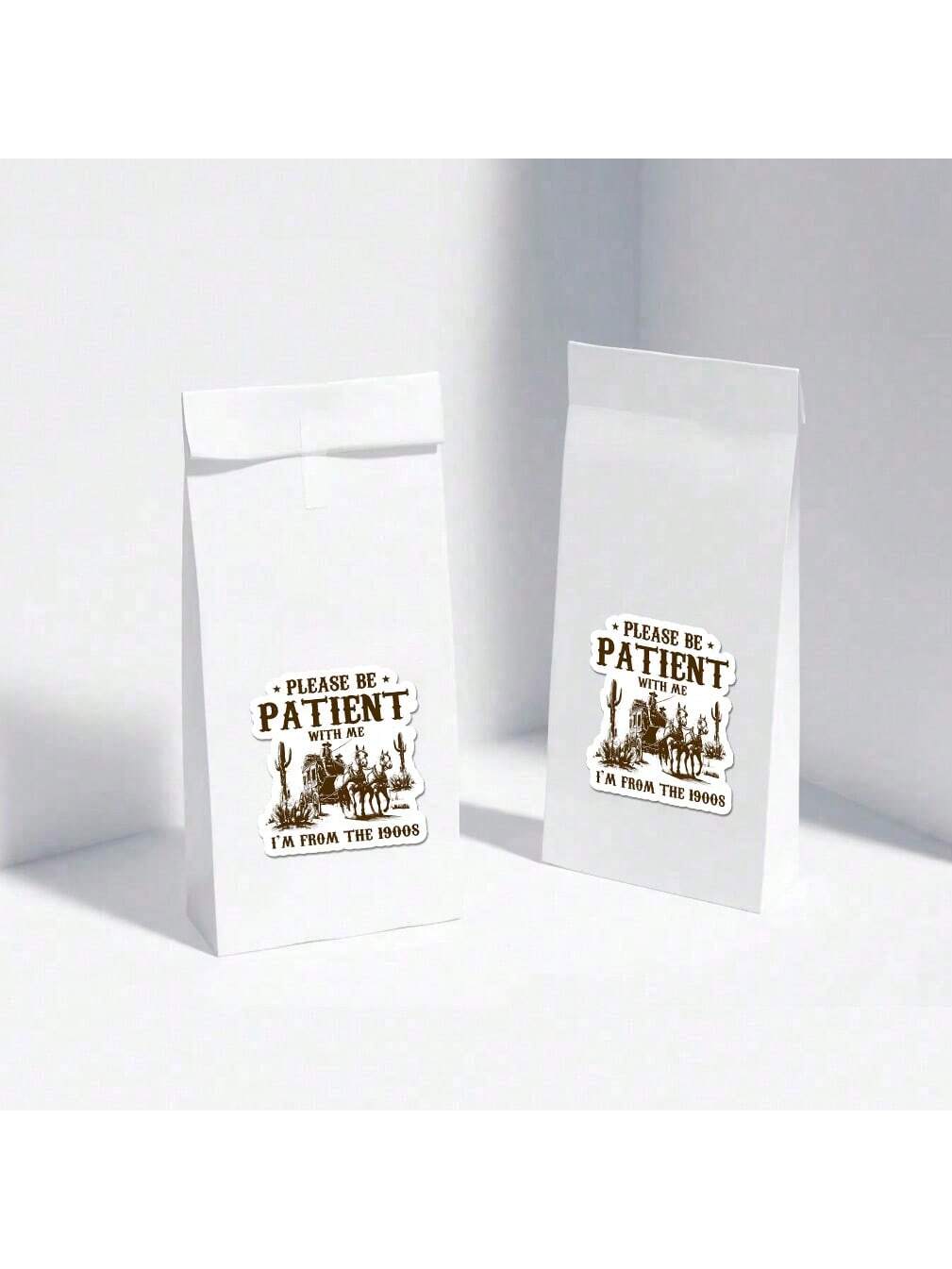 5pcs "Please Be Patient, I'm From The 1900s" Stickers| Interesting Pioneer Themed Stickers| Humorous Millennial Stickers| Waterproof Vinyl Material, Suitable For Laptops, Cars And Water Bottles| D