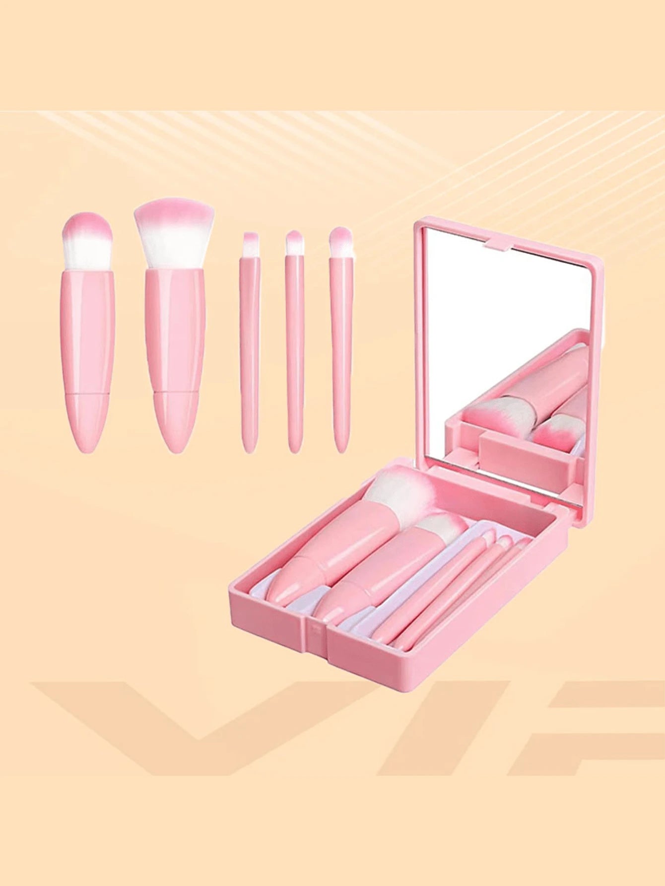 5pcs Portable Makeup Brush Set With Mirror, Boxed Makeup Brush Set, Multi-Function Powder Brush, Blush Brush (With Mirror Case), Mini Multi-Function Powder Brush, Foundation Brush, Eyeshadow Brush, Bl