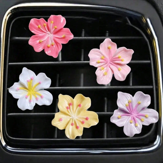 5pcs Random Color Resin Cherry Blossom Car Air Vent Clip, Interior Decor