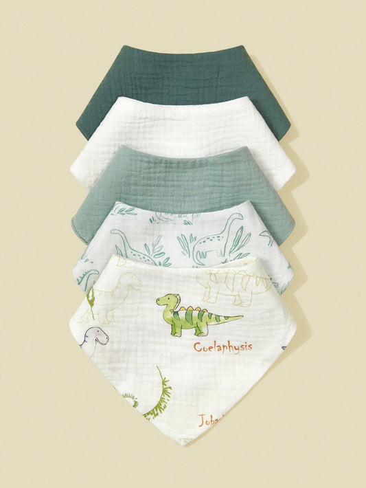 5pcs/Set Baby Bibs, Soft Cotton Muslin Drool Bibs, Floral & Animal Patterns For Boys & Girls