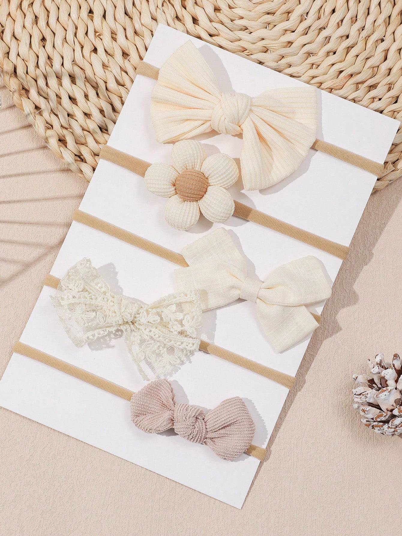 5pcs/Set Baby Girl Flower & Bow Decor Headbands, Suitable For Spring Daily Use (Paper Card Not Included)