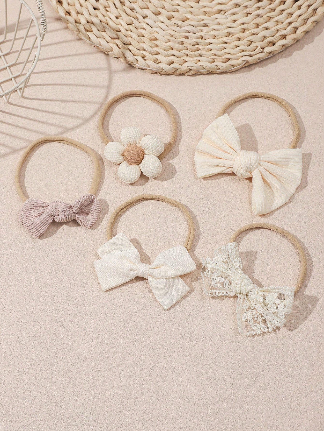 5pcs/Set Baby Girl Flower & Bow Decor Headbands, Suitable For Spring Daily Use (Paper Card Not Included)