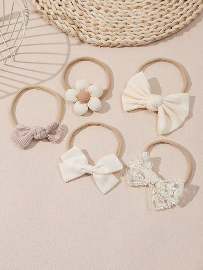 5pcs/Set Baby Girl Flower & Bow Decor Headbands, Suitable For Spring Daily Use (Paper Card Not Included)