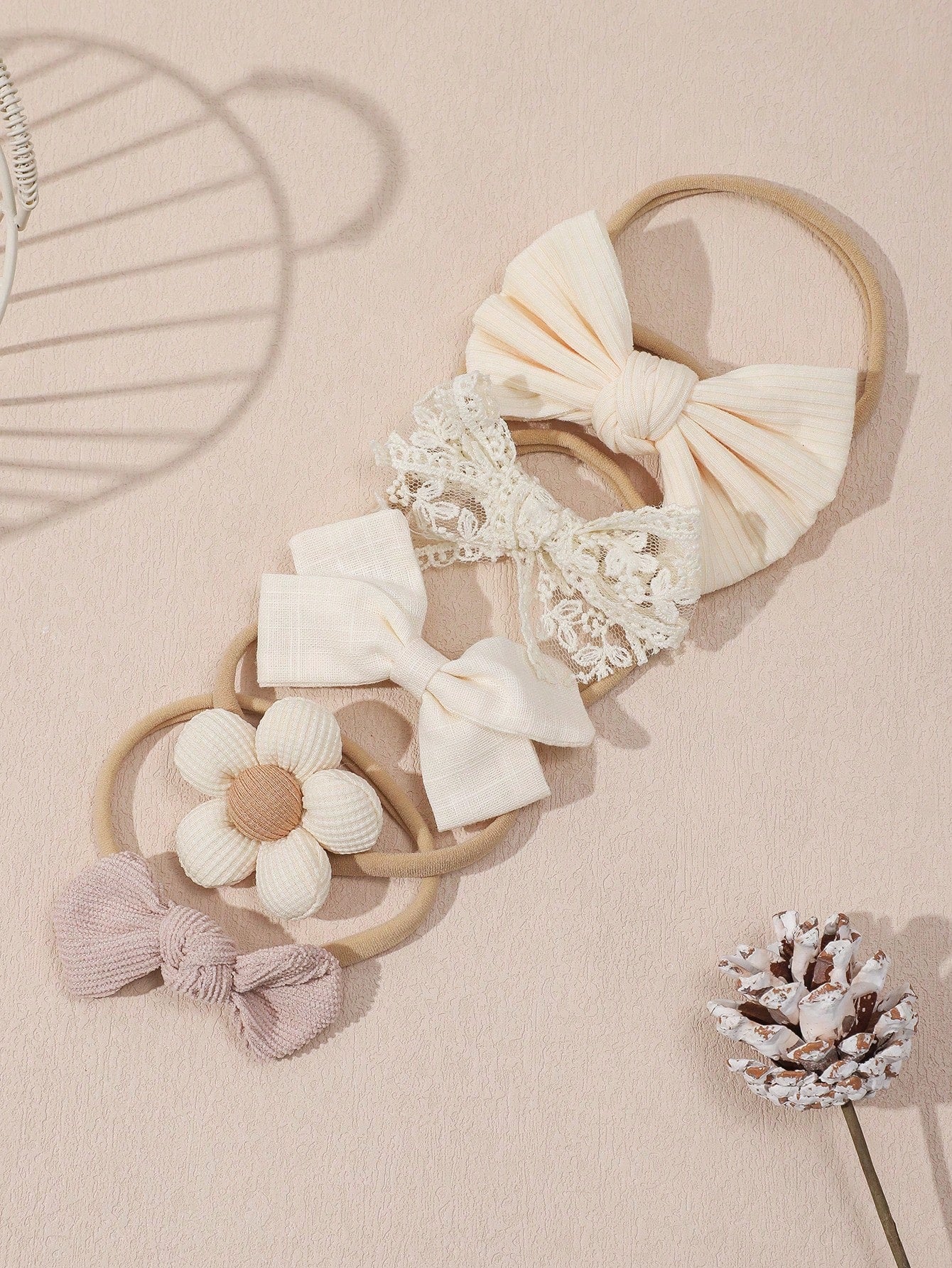 5pcs/Set Baby Girl Flower & Bow Decor Headbands, Suitable For Spring Daily Use (Paper Card Not Included)