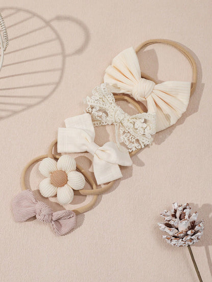 5pcs/Set Baby Girl Flower & Bow Decor Headbands, Suitable For Spring Daily Use (Paper Card Not Included)