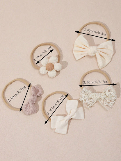5pcs/Set Baby Girl Flower & Bow Decor Headbands, Suitable For Spring Daily Use (Paper Card Not Included)
