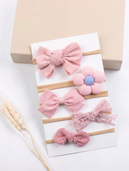 5pcs/Set Baby Girl Flower & Bow Decor Headbands, Suitable For Spring Daily Use (Paper Card Not Included)