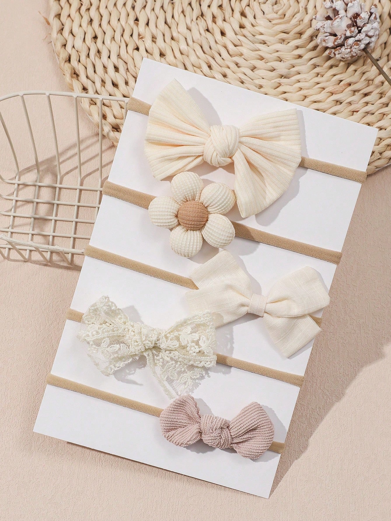 5pcs/Set Baby Girl Flower & Bow Decor Headbands, Suitable For Spring Daily Use (Paper Card Not Included)