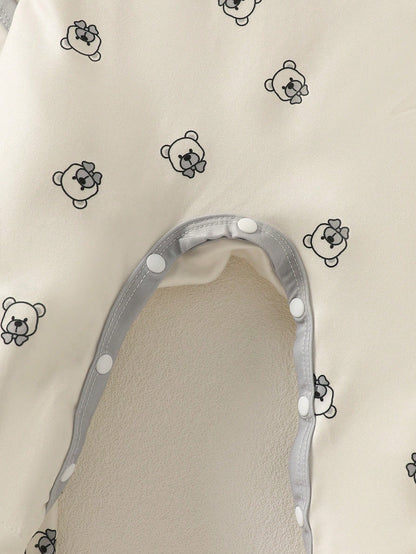 5pcs/Set Cartoon Bear Print Newborn Clothes Set,Off-White Summer Cute Baby Bibs,Hats,Gloves&Swaddle Blanket,Family Matching Newborn Outfits For 0-1Y