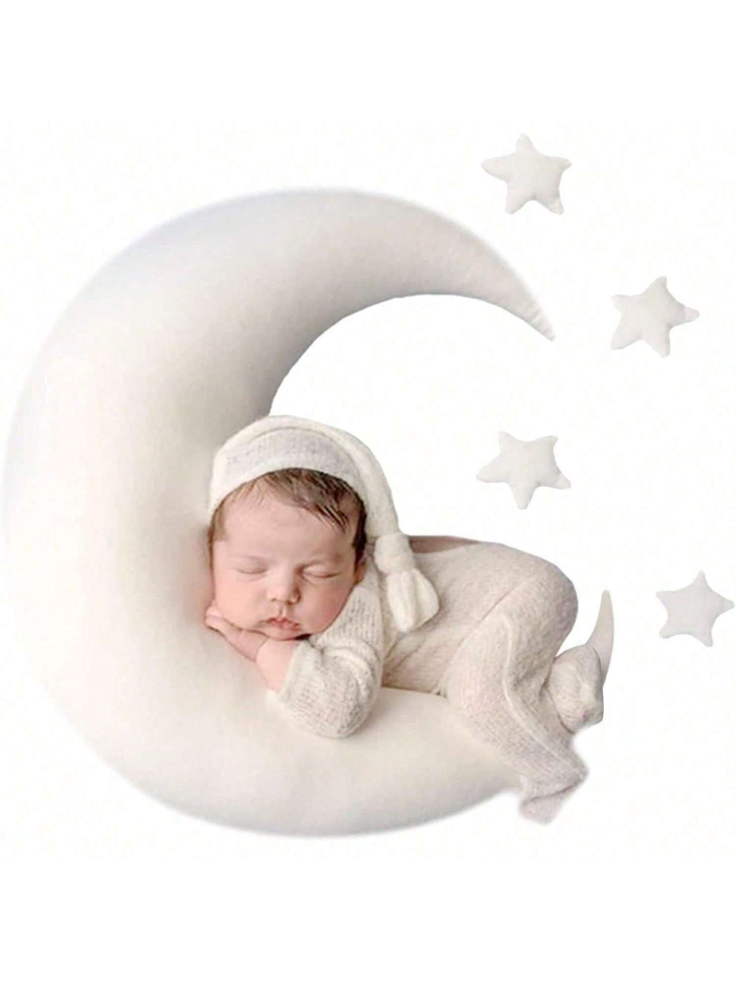 5pcs/Set Flannel Baby Moon Stars Pillow, Newborn Cresent Star Posing Pillow Newborn Photography Props Boy Girls Baby Shower Decorations Shower Easter Gift Things