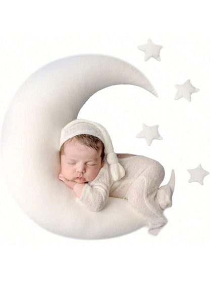 5pcs/Set Flannel Baby Moon Stars Pillow, Newborn Cresent Star Posing Pillow Newborn Photography Props Boy Girls Baby Shower Decorations Shower Easter Gift Things