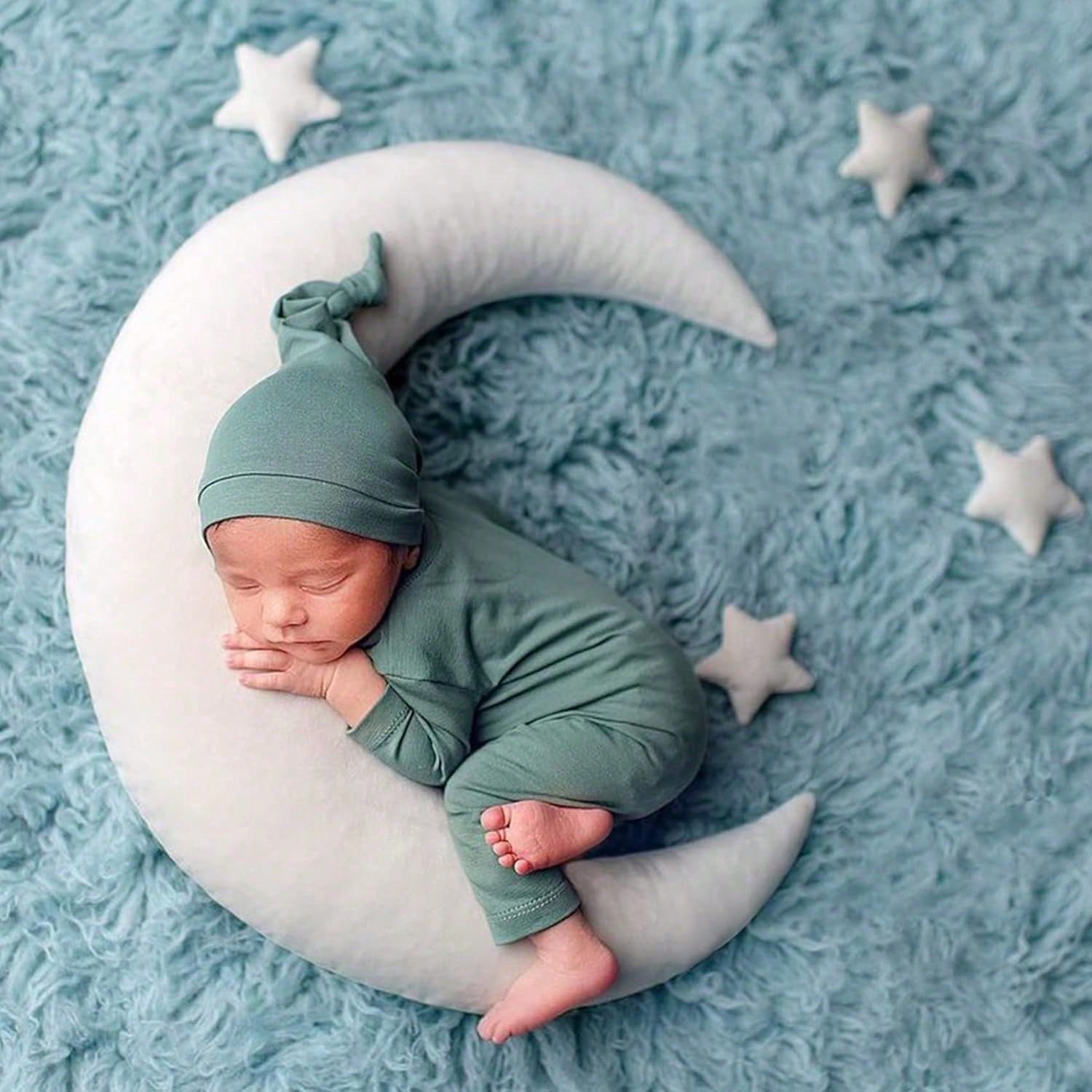5pcs/Set Flannel Baby Moon Stars Pillow, Newborn Cresent Star Posing Pillow Newborn Photography Props Boy Girls Baby Shower Decorations Shower Easter Gift Things