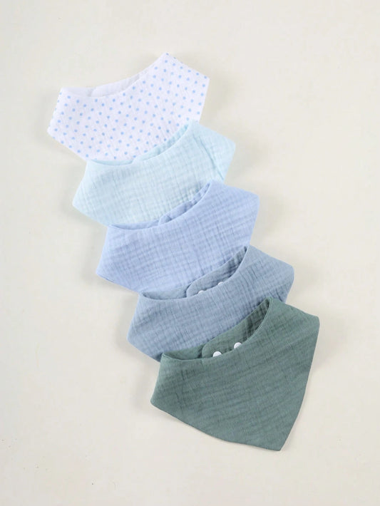 5pcs/Set Muslim Cotton Baby Bibs, Soft Absorbent Pure Cotton Breathable Triangle Burp Cloths