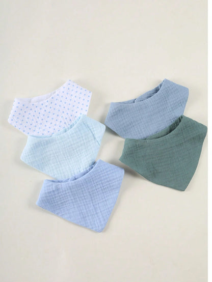 5pcs/Set Muslim Cotton Baby Bibs, Soft Absorbent Pure Cotton Breathable Triangle Burp Cloths