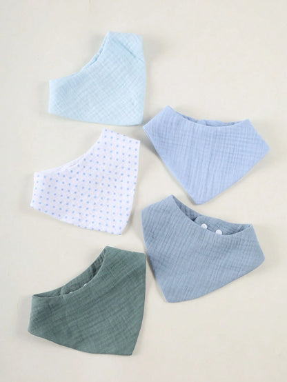 5pcs/Set Muslim Cotton Baby Bibs, Soft Absorbent Pure Cotton Breathable Triangle Burp Cloths