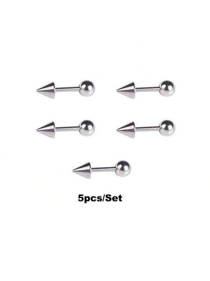 5pcs/Set Stainless steel Spike Earring Helix piercing Tragus Forward Helix Evil Ear Piercing Body Jewelry Punk style