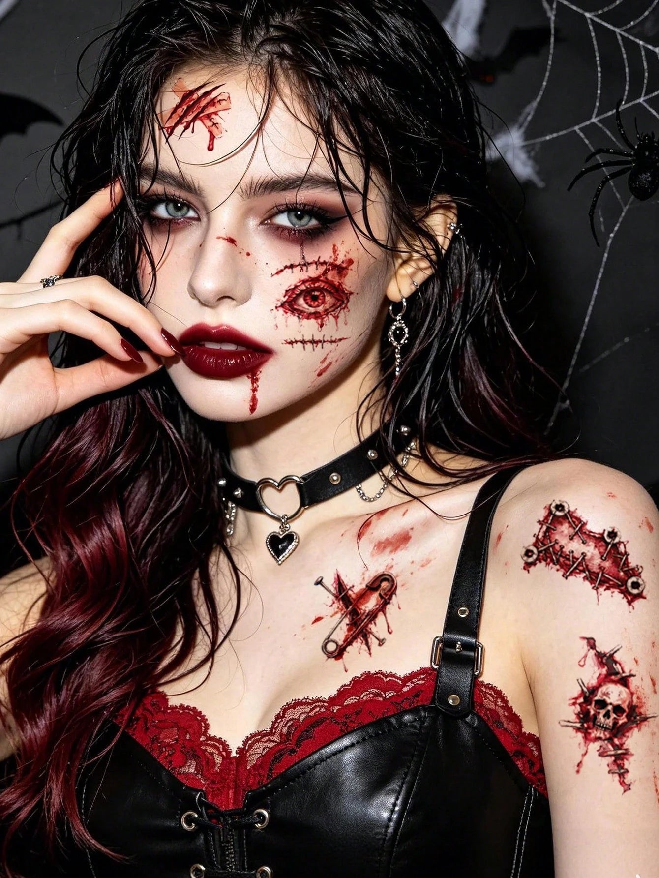 60 Personalized Halloween Scar Tattoo Stickers, Waterproof And Realistic Bloodstain Feeling, Suitable For Holiday Scar Makeup Parties, Funny Makeup, Adding Festive Atmosphere, Including Various Wounds