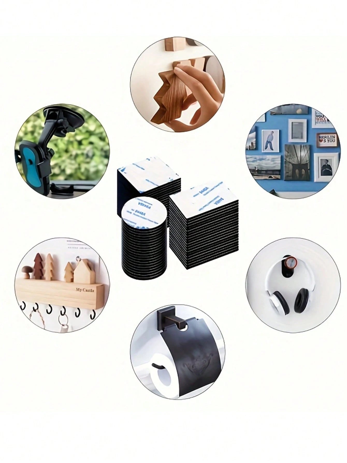 60pcs Super Strong Double-Sided Tape- Black, Multi-Shape Foam For Walls, Floors & Doors- Ideal For Crafts, Arts & Plastic Applications- Non-Waterproof, Adheres To Plastic, Arts And Crafts Supplies