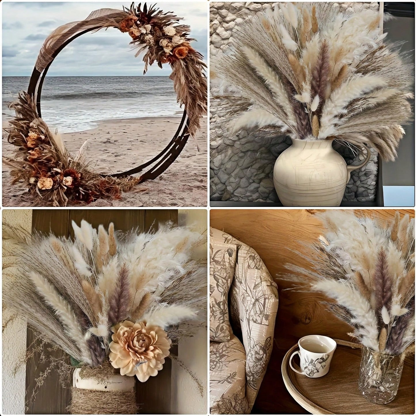 620 PCS Dried Pampas Grass Decor, Dried Flower Bouquets For Wedding, Home, Centerpiece Table, Modern Home, Western Living Room, Nurserie, Nursery, Boho Room, Beach, Women Office, And Boho Decor