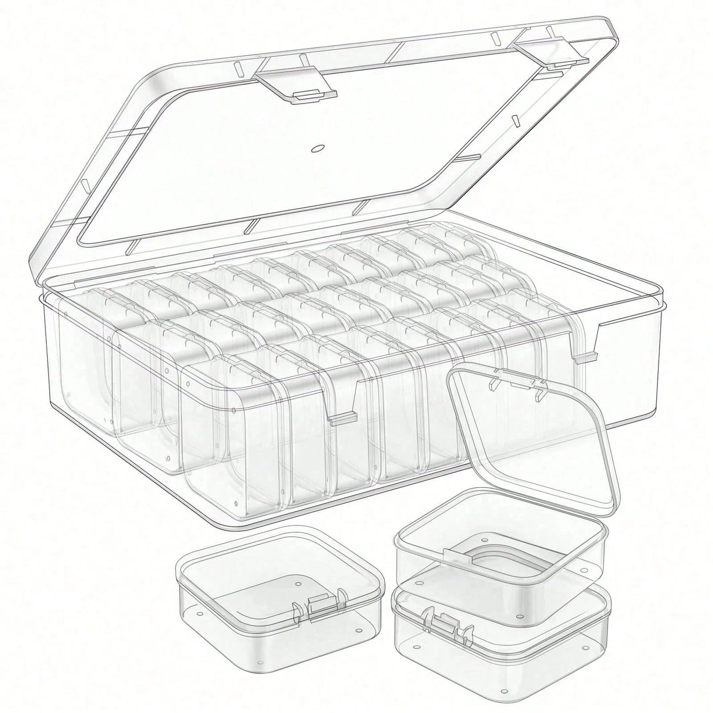 62pcs 2 Large Box + 60 Small Boxes Transparent Plastic Storage Box With Small Storage Containers- Bead Storage Container Box- Organize Your Beads With Hinged Lid, Rectangular Shape Plastic Material