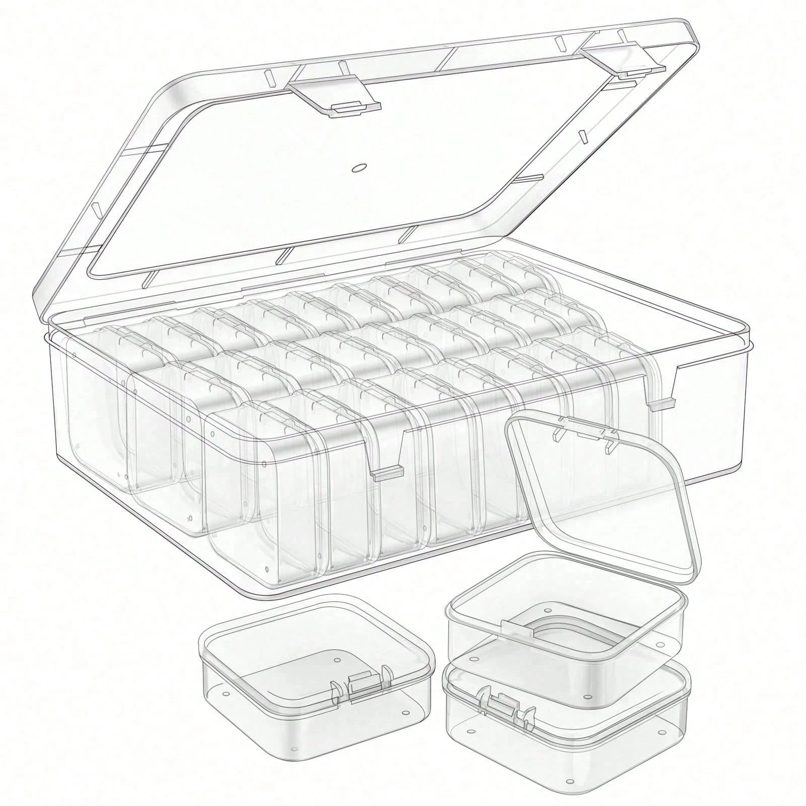 62pcs 2 Large Box + 60 Small Boxes Transparent Plastic Storage Box With Small Storage Containers- Bead Storage Container Box- Organize Your Beads With Hinged Lid, Rectangular Shape Plastic Material