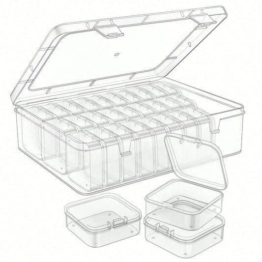62pcs 2 Large Box + 60 Small Boxes Transparent Plastic Storage Box With Small Storage Containers- Bead Storage Container Box- Organize Your Beads With Hinged Lid, Rectangular Shape Plastic Material