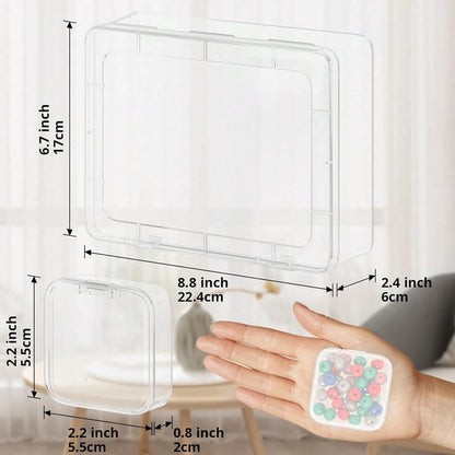 62pcs 2 Large Box + 60 Small Boxes Transparent Plastic Storage Box With Small Storage Containers- Bead Storage Container Box- Organize Your Beads With Hinged Lid, Rectangular Shape Plastic Material