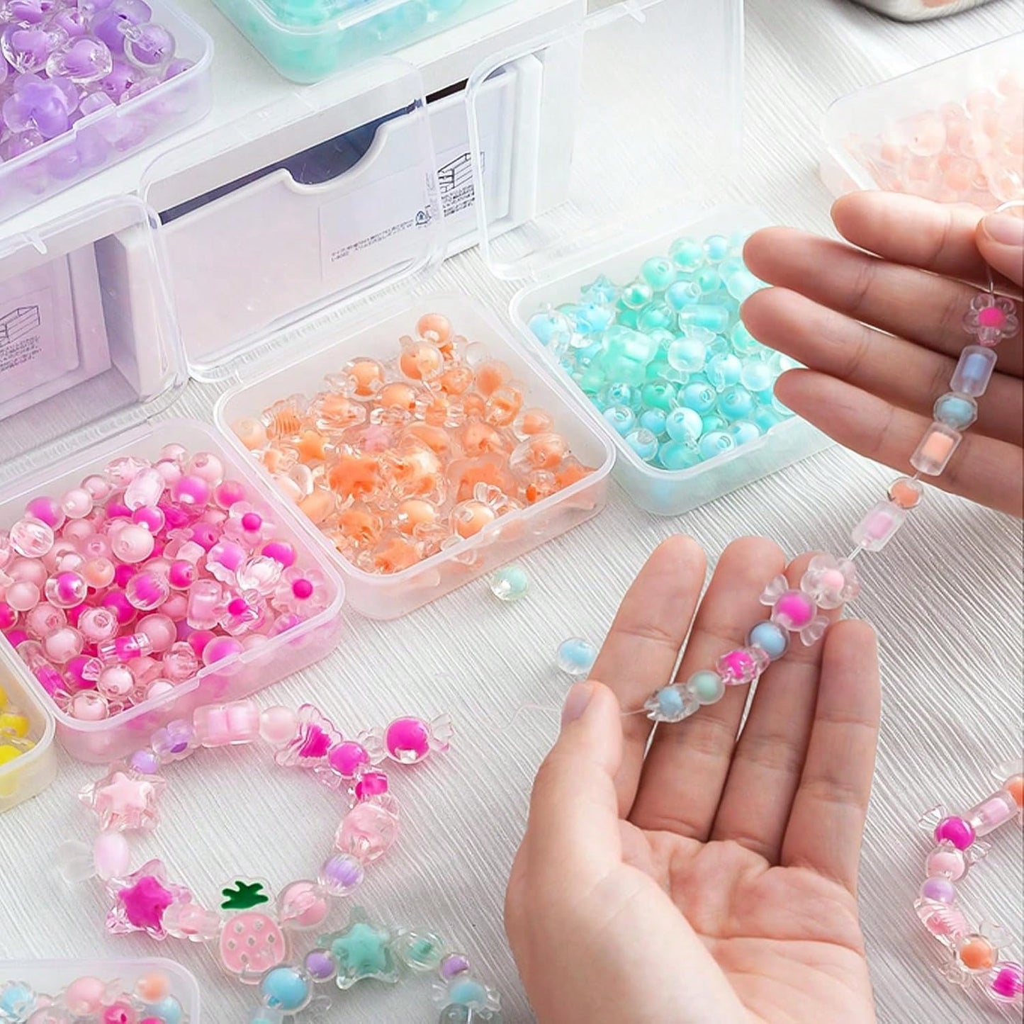 62pcs 2 Large Box + 60 Small Boxes Transparent Plastic Storage Box With Small Storage Containers- Bead Storage Container Box- Organize Your Beads With Hinged Lid, Rectangular Shape Plastic Material