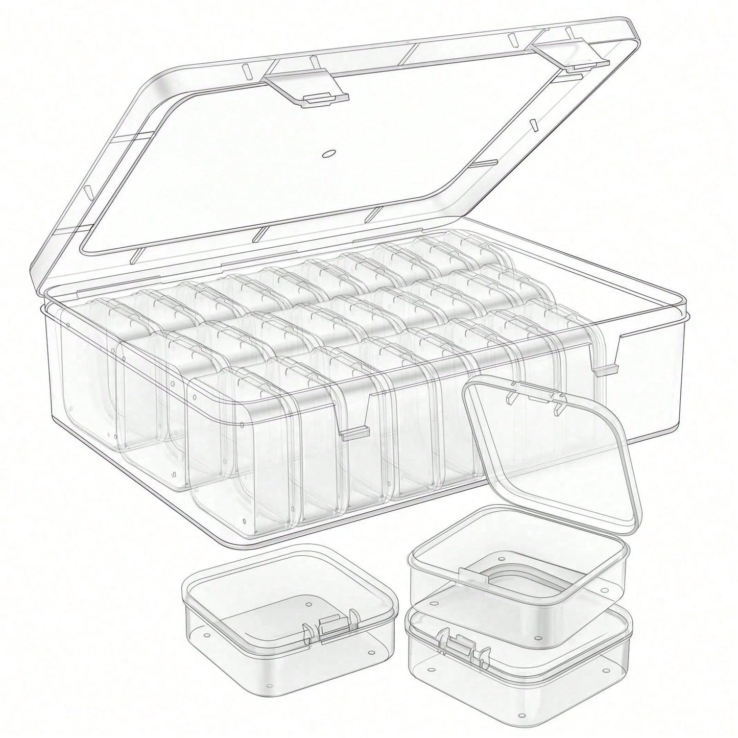 62pcs 2 Large Box + 60 Small Boxes Transparent Plastic Storage Box With Small Storage Containers- Bead Storage Container Box- Organize Your Beads With Hinged Lid, Rectangular Shape Plastic Material