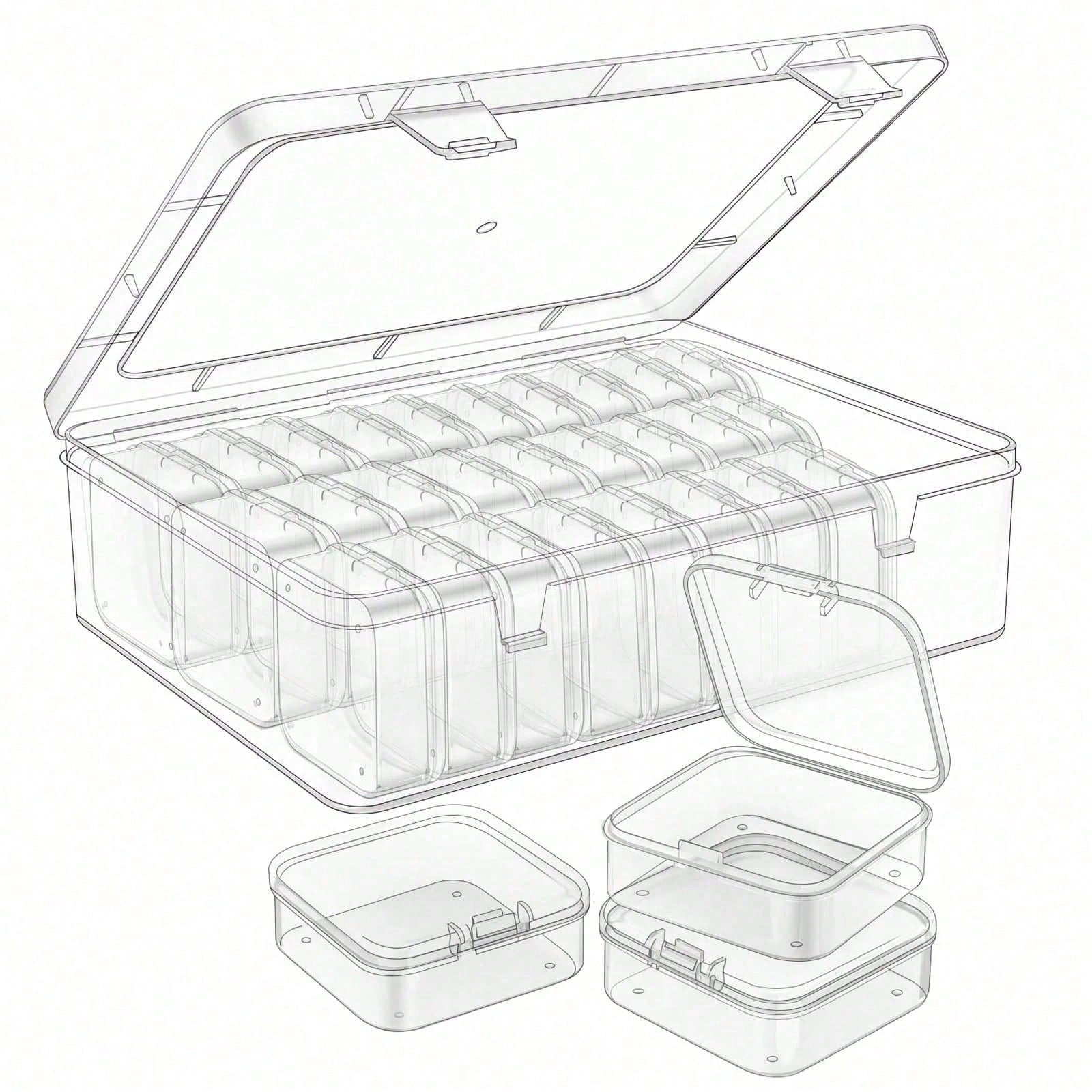 62pcs 2 Large Box + 60 Small Boxes Transparent Plastic Storage Box With Small Storage Containers- Bead Storage Container Box- Organize Your Beads With Hinged Lid, Rectangular Shape Plastic Material