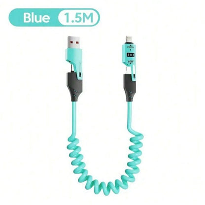 65W Multi-Function 4-In-1 USB-C Retractable Charging Cable, Supports PD Fast Charging And Data Sync, Silicone Material, Multi-Port Charging With Indicator Lights, Compatible With IPhone, Compatible Wi