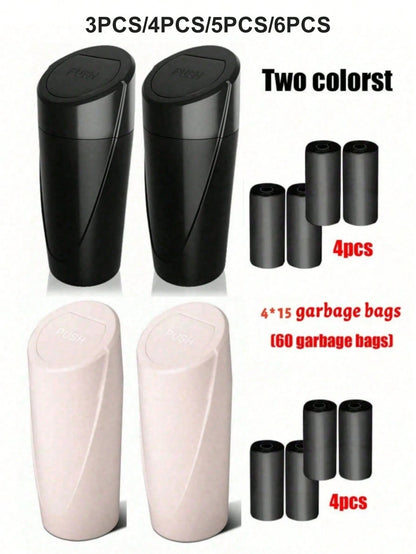 6PCS/5/4/3pcs Set Car Trash Can Bin With Lid, Car Garbage Can Cup Holder, Portable Leakproof Automotive Garbage Can Bin With Trash Bags, Vehicle Front Back Seat Organizers And Storage For Car, Home, O