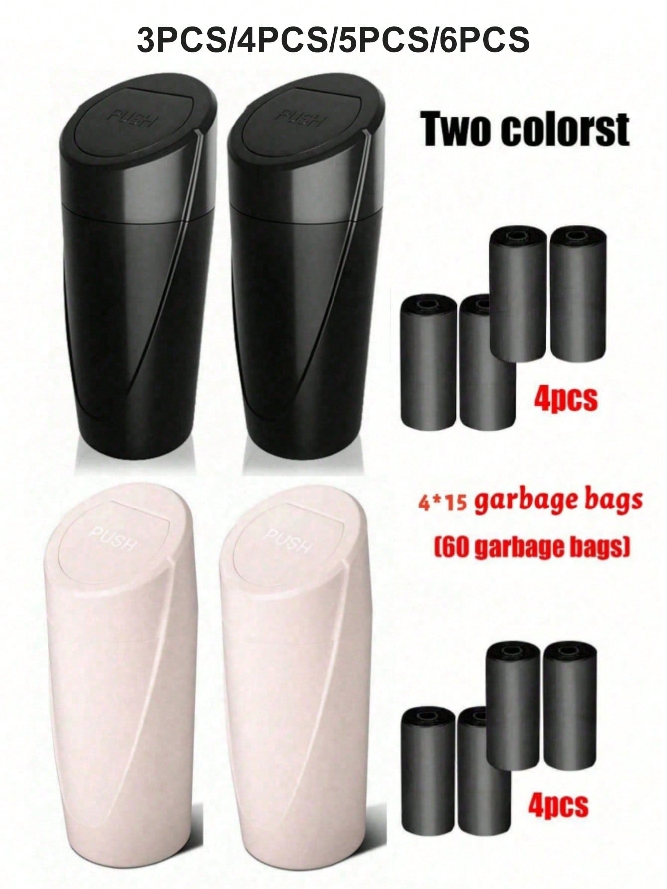 6PCS/5/4/3pcs Set Car Trash Can Bin With Lid, Car Garbage Can Cup Holder, Portable Leakproof Automotive Garbage Can Bin With Trash Bags, Vehicle Front Back Seat Organizers And Storage For Car, Home, O