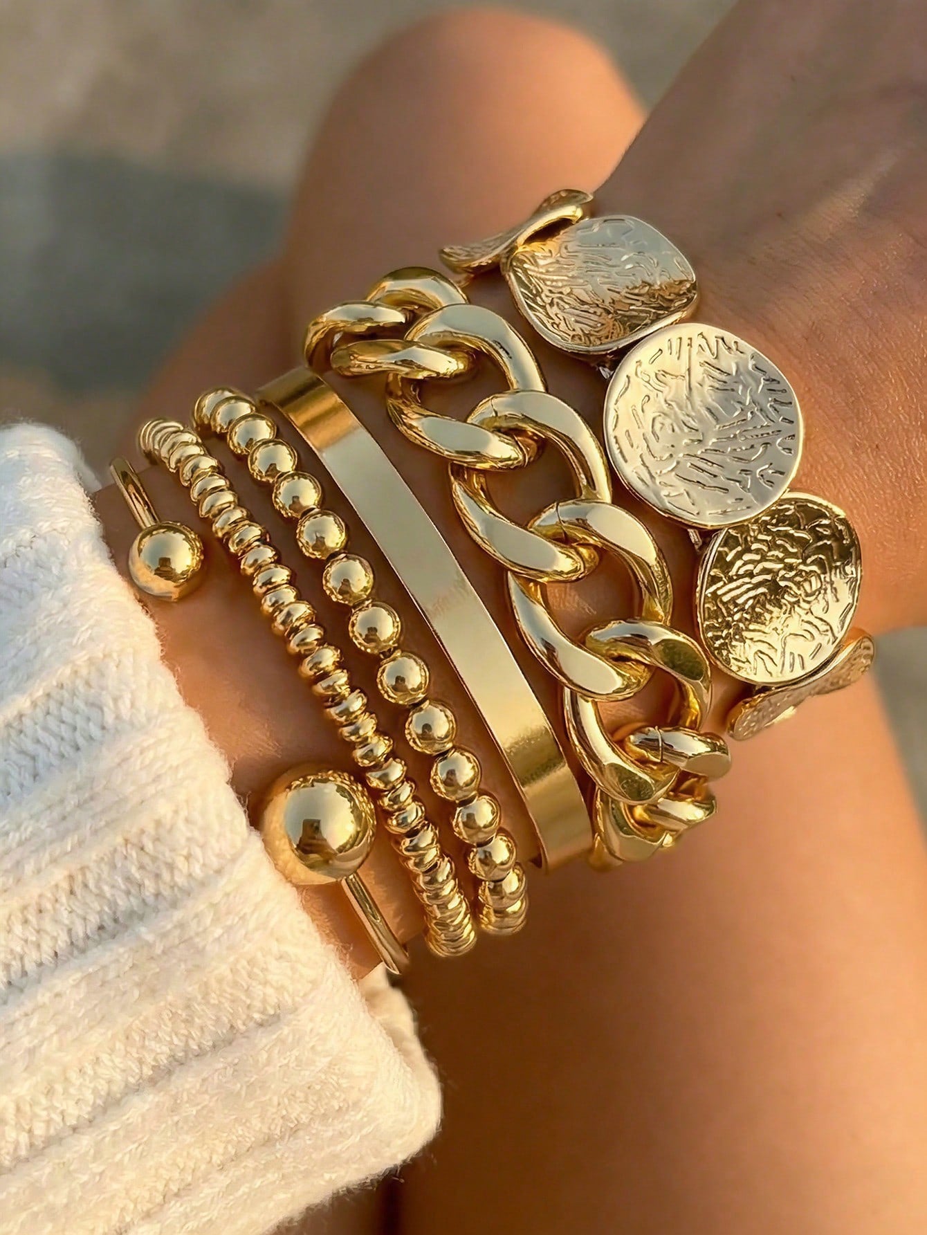 6pcs/5pcs/1pc Vintage Elegant Bohemian Style CCB Beaded Chain Bracelet, Elastic Bracelet Suitable For Women's Daily And Beach Vacation Wear, Stackable, Gift