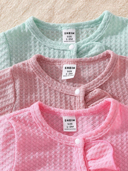 6pcs Cute Newborn Infant Girl Clothes,Dusty Pink Solid Long Sleeve Jumpsuit & Headband Set,Autumn Family Matching Loungewear For Spring Fall Winter