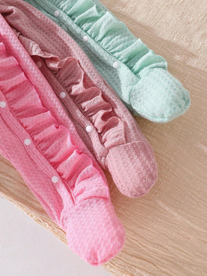 6pcs Cute Newborn Infant Girl Clothes,Dusty Pink Solid Long Sleeve Jumpsuit & Headband Set,Autumn Family Matching Loungewear For Spring Fall Winter