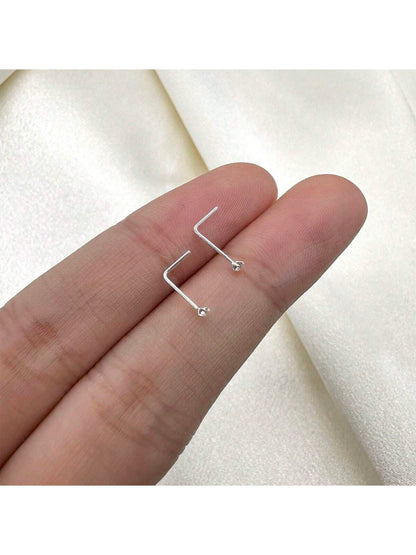 6pcs Mini 1.5mm Rhinestone L-Shaped Nose Studs & Earrings, 925 Sterling Silver Body Piercing Jewelry, For Women & Girlfriend