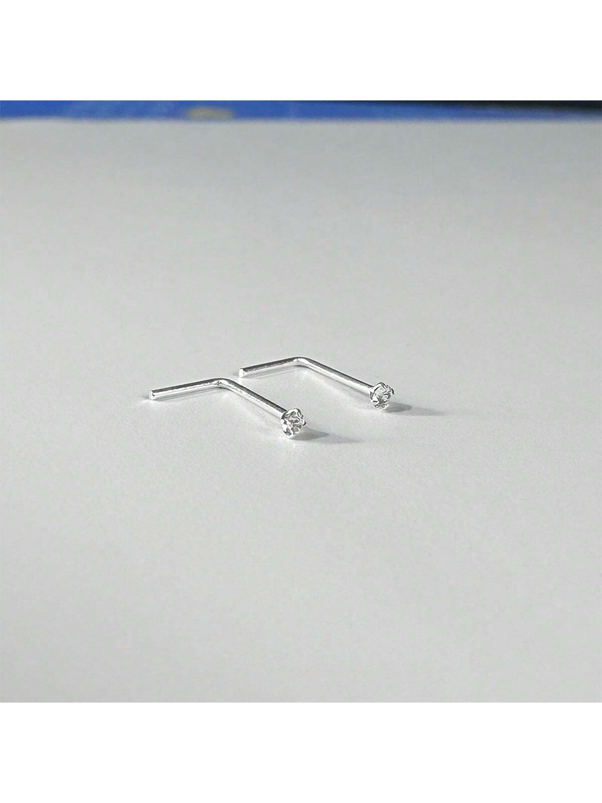 6pcs Mini 1.5mm Rhinestone L-Shaped Nose Studs & Earrings, 925 Sterling Silver Body Piercing Jewelry, For Women & Girlfriend