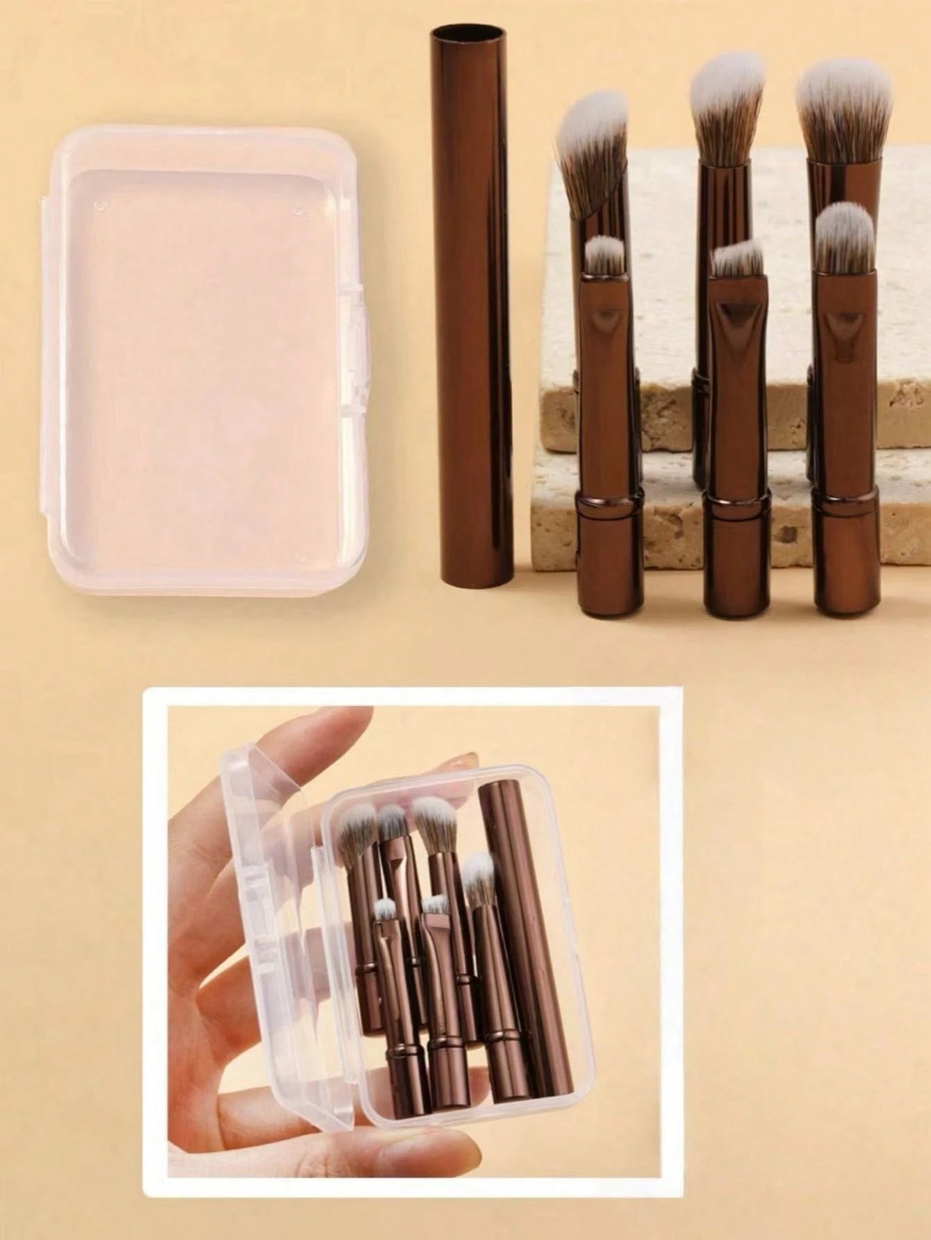 6pcs Portable Makeup Brush Set, Detachable Brush Heads, Mini Travel Makeup Brushes, Pocket Brush, Nose Contour Brush, Concealer Brush, Eyeshadow Brush, Multi-Functional Makeup Tool Set, Makeup Brush S