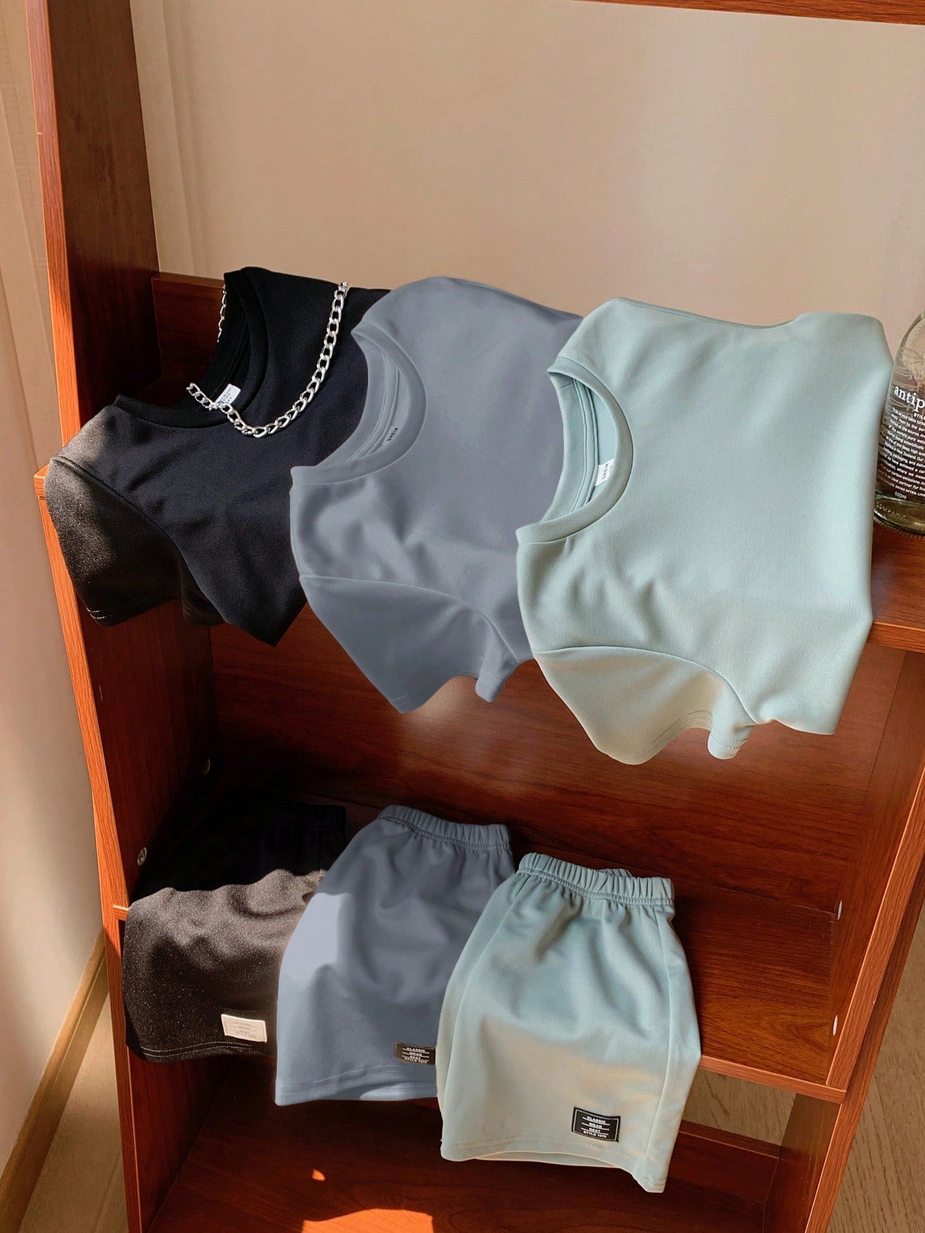 6pcs/Set Baby Boy/Girl Solid Color Letter Print Short Sleeve T-Shirt & Elastic Waist Shorts Basic Outfit, Spring/Summer