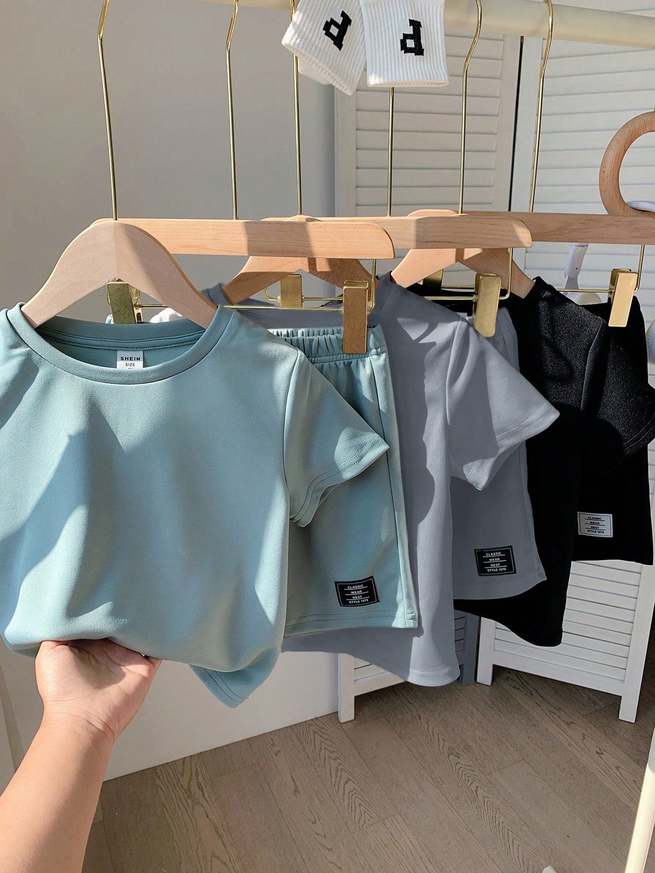 6pcs/Set Baby Boy/Girl Solid Color Letter Print Short Sleeve T-Shirt & Elastic Waist Shorts Basic Outfit, Spring/Summer
