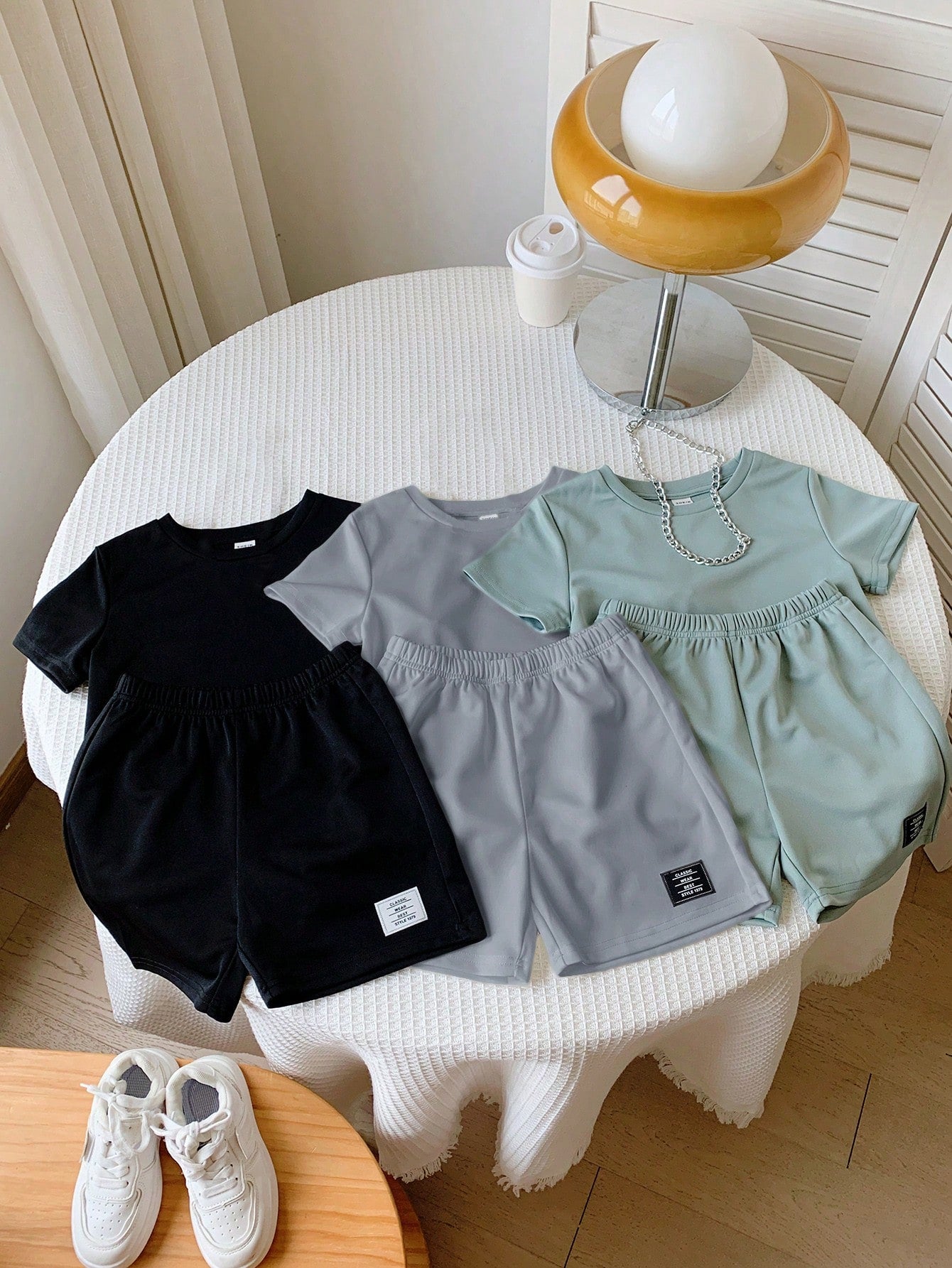 6pcs/Set Baby Boy/Girl Solid Color Letter Print Short Sleeve T-Shirt & Elastic Waist Shorts Basic Outfit, Spring/Summer