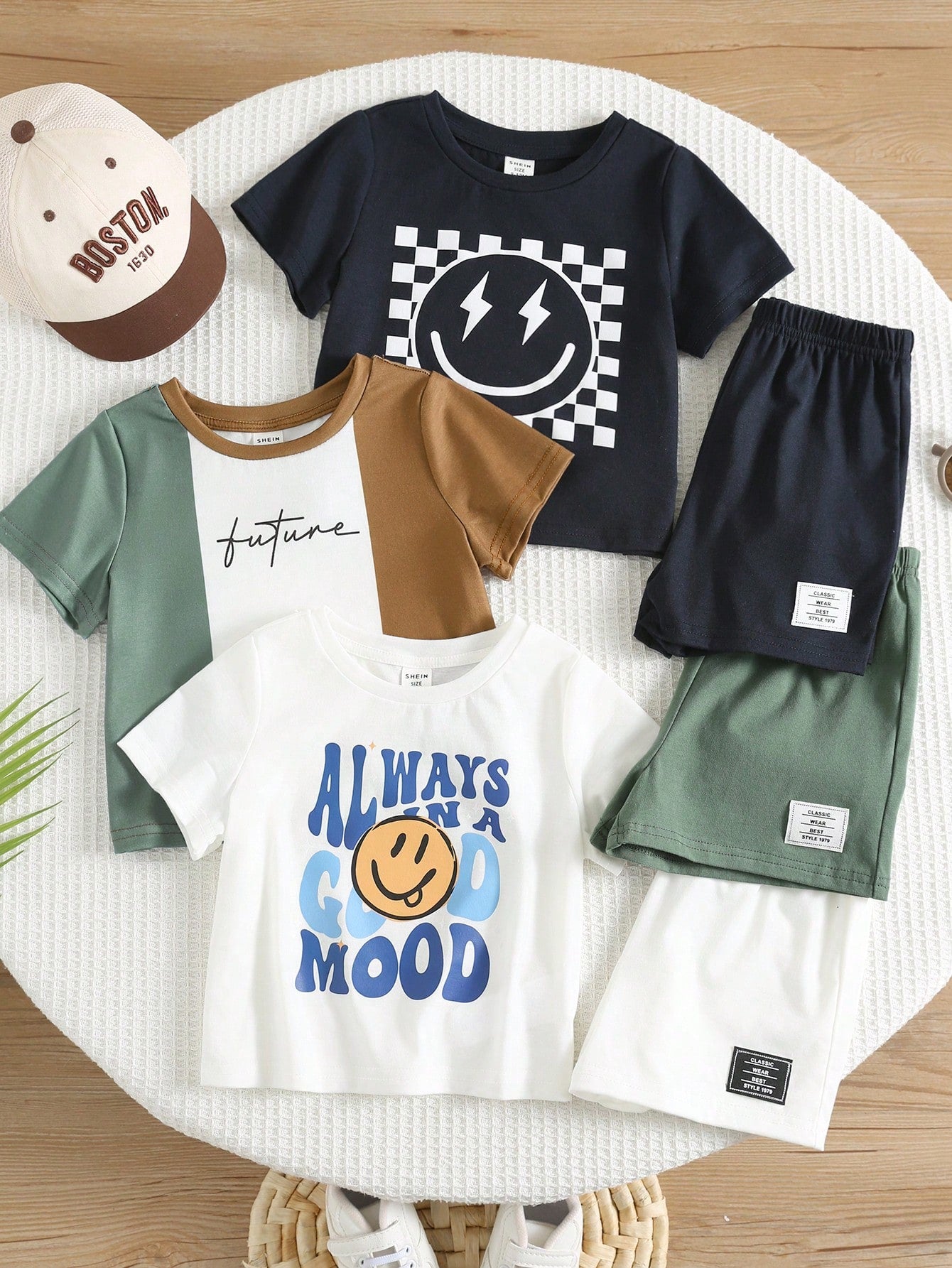 6pcs/Set Baby Boy/Girl Solid Color Letter Print Short Sleeve T-Shirt & Elastic Waist Shorts Basic Outfit, Spring/Summer