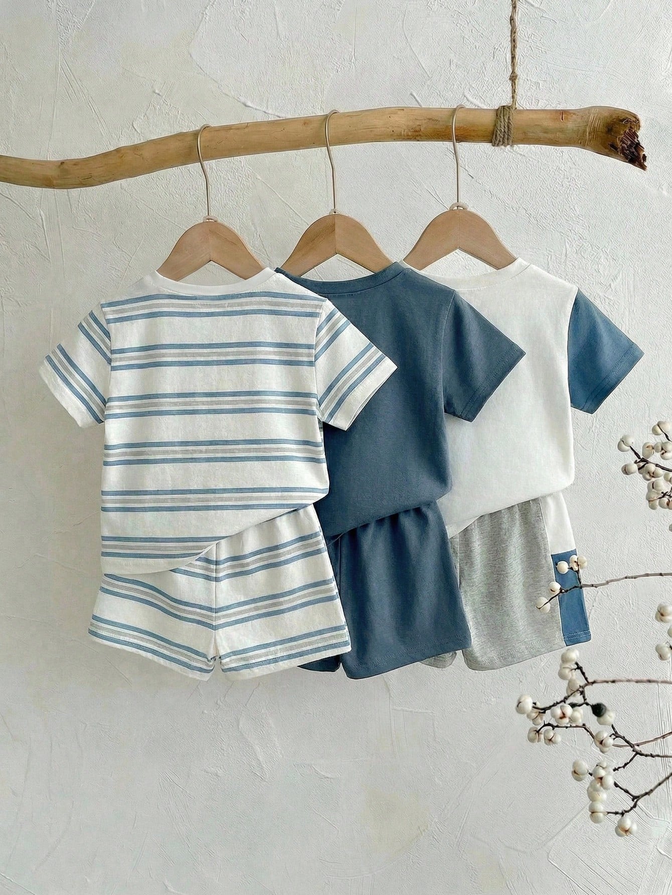 6pcs/Set Baby Boy Summer Casual Striped Patchwork T-Shirt, Shorts Multi-Piece Outfit, 3 Sets T-Shirt Suit, Baby Boy Basic Multi-Piece Set