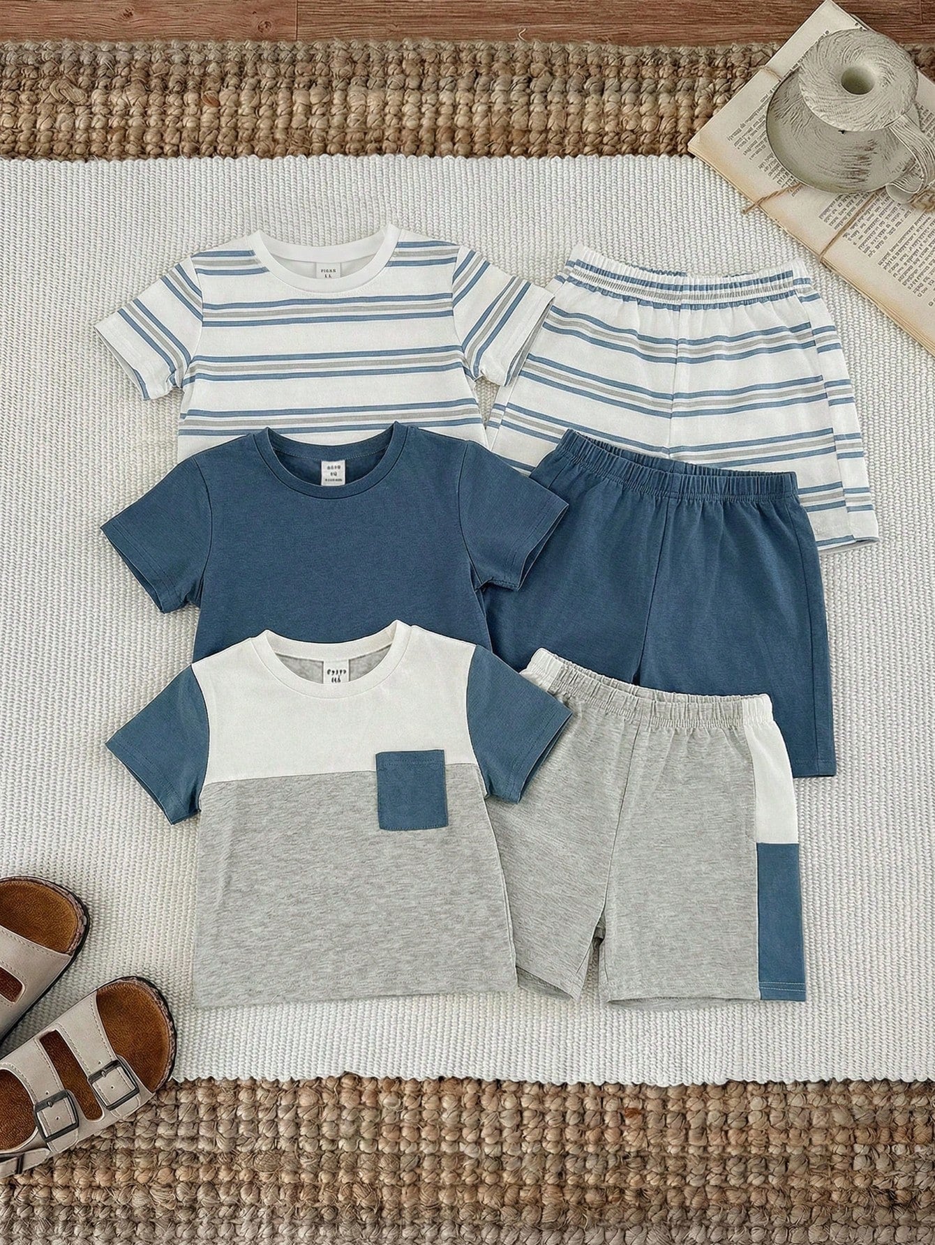 6pcs/Set Baby Boy Summer Casual Striped Patchwork T-Shirt, Shorts Multi-Piece Outfit, 3 Sets T-Shirt Suit, Baby Boy Basic Multi-Piece Set