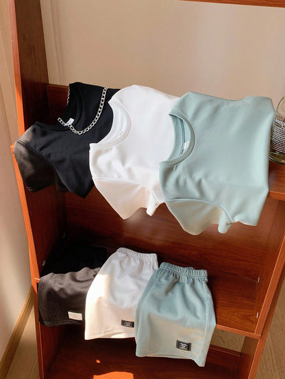 6pcs/Set Baby Boy Summer Casual Striped Patchwork T-Shirt, Shorts Multi-Piece Outfit, 3 Sets T-Shirt Suit, Baby Boy Basic Multi-Piece Set