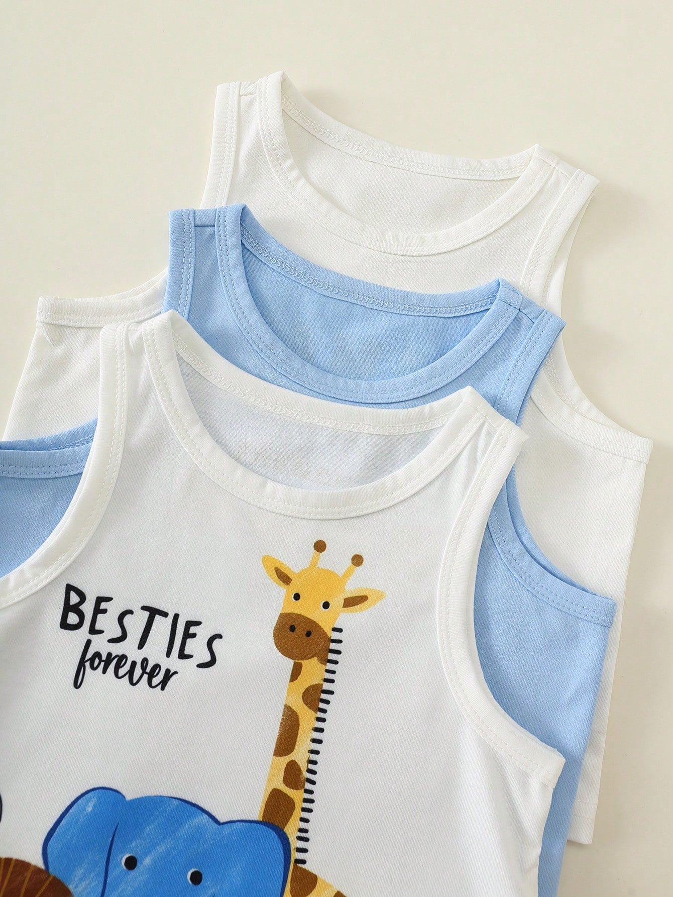 6pcs/Set Baby Boy Summer Casual White Cute Beach Outfits,Cartoon Bear Animal Print Tops/Vests,Plaid & Solid Shorts,3 Sets Infant & Toddler Multi-Piece