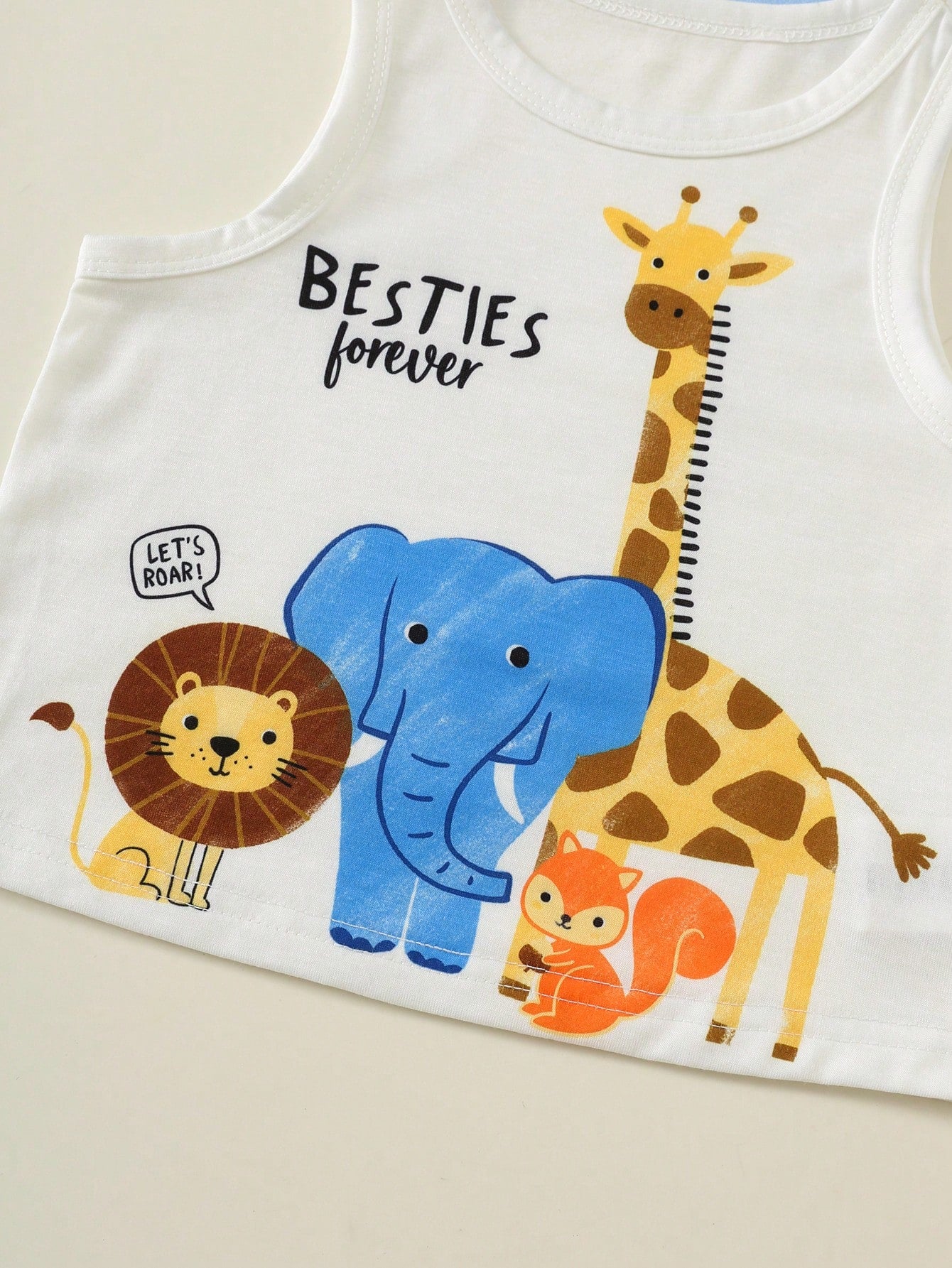 6pcs/Set Baby Boy Summer Casual White Cute Beach Outfits,Cartoon Bear Animal Print Tops/Vests,Plaid & Solid Shorts,3 Sets Infant & Toddler Multi-Piece