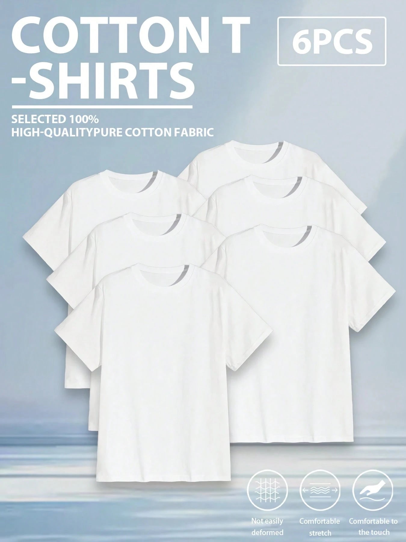 6pcs/Set Men's Round-Neck Pure Cotton Multi-Color T-Shirts, Suitable As Gifts For Friends. Available In S-3XL Sizes With Various Options.