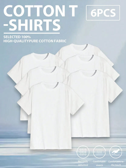 6pcs/Set Men's Round-Neck Pure Cotton Multi-Color T-Shirts, Suitable As Gifts For Friends. Available In S-3XL Sizes With Various Options.